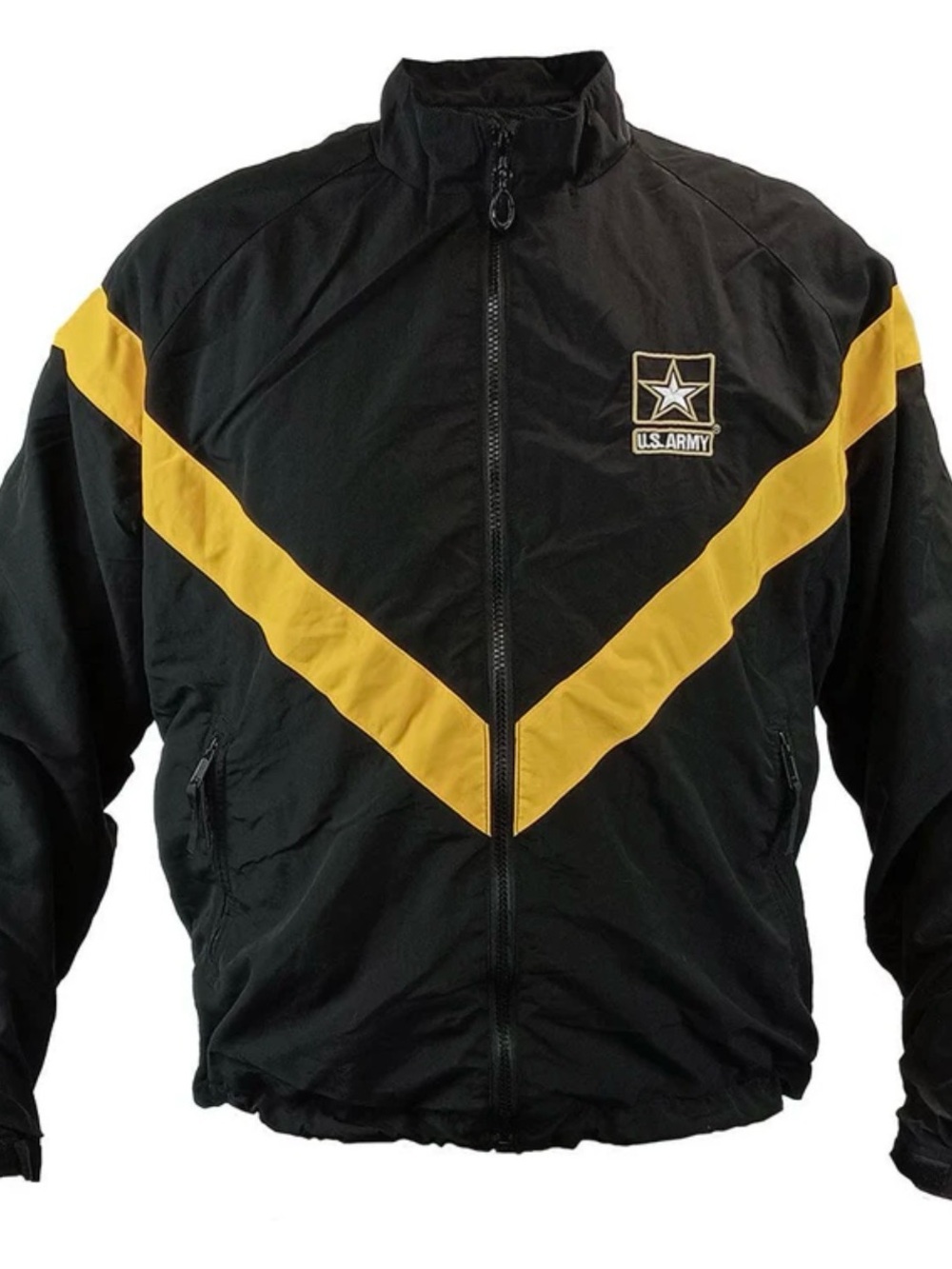 U.S. Army Black Windbreaker Jacket with Yellow Chevron